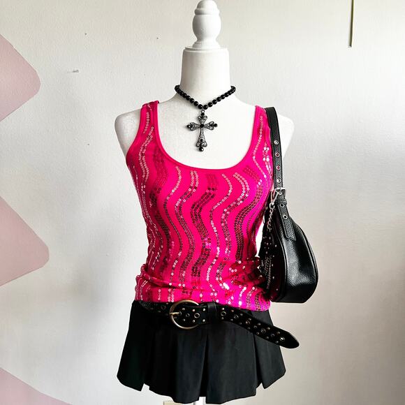 Pink Sequin Tank Top, 2000s, Fairy, Vacation, Ibiza, Small, Clubwear, Rave - Picture 1 of 4